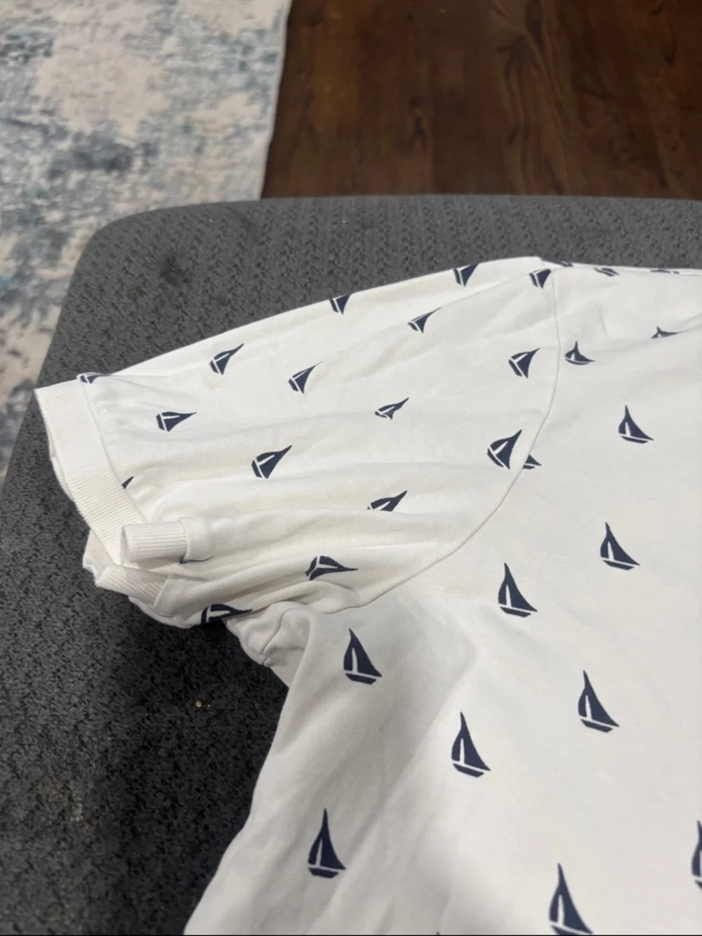 Ralph Lauren White Polo with Navy Sailboat Print